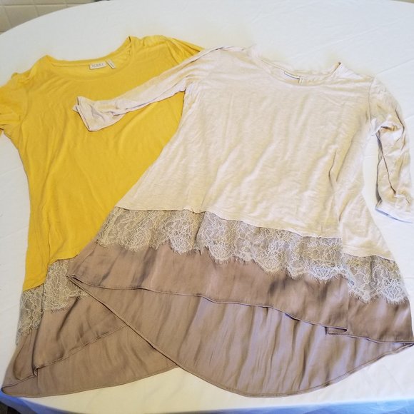 LOGO Gold and Pale Pink Long Sleeve Lace Trim Tops